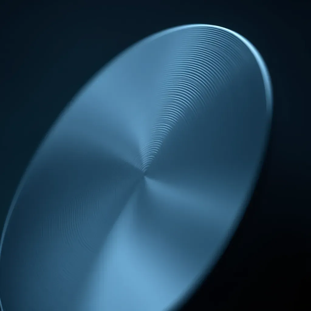 Illustrative render: macro of a CNC-machined aluminum 6061-T6 surface with fine concentric tool marks, cool key light
