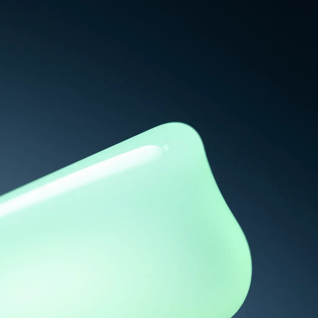 Illustrative render: macro of a glossy light-green translucent SLA resin part with a smooth curved surface